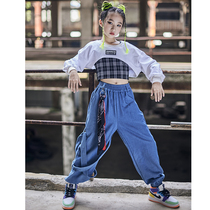 New Years Girl Hip Hop Pink Dew Navel Vest Blouse Suit Jazz Dance Costumes Children Act Costumes