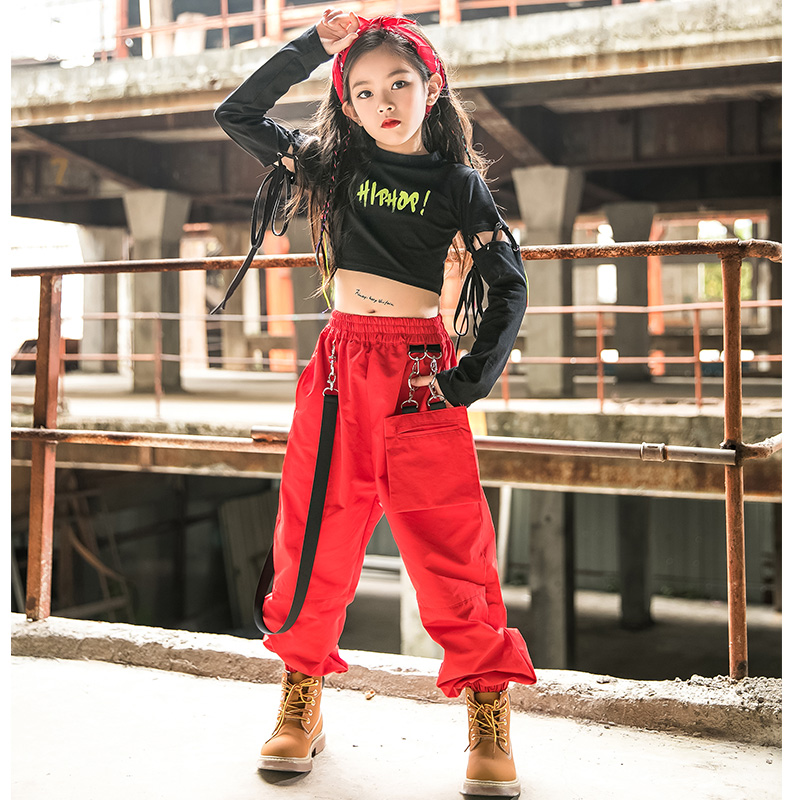 Children's hip-hop suits loose umbilical strap tops hip-hop girls jazz dance toddler boys performance clothing trend
