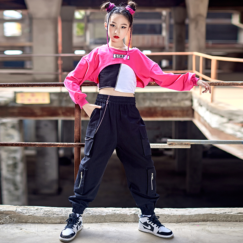Children's Show Girls Jazz Dance Costume Hip Hop Street Dance Suite Performance Costume Pink Luff Luff Hiphop Costume