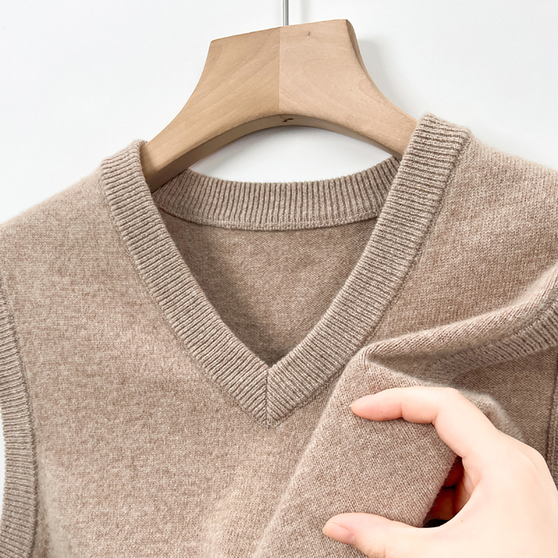 Spring and Autumn Cashmere Vest for Men, V-Neck Sleeveless Sweater, Plus Size, Solid Color, Loose Cashmere Knit Vest