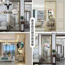 Grille hollow carved partition stainless steel screen metal new Chinese style rockery partition light luxury hotel entrance entrance
