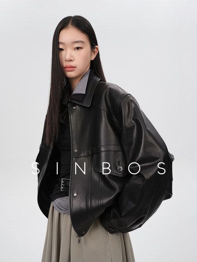 Sinbos Deep-Brimmed Sheepskin Genuine Leather Jacket for Women, Simple Style, Lapel Short Leather Jacket, 2025 Autumn and Winter New Style