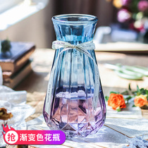 Vase glass transparent living room flower arrangement Nordic hydroponic rich bamboo modern simple dried flower bottle water raising green