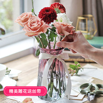 Glass vase European color hydroponic rich bamboo Green Rose lily vase living room countertop dried flower decoration