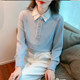 Long-sleeved doll collar chiffon shirt women 2023 spring new shirt retro professional color matching top western style small shirt