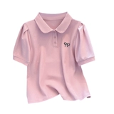 Летняя футболка, с вышивкой, воротник поло, подходит для подростков, свободный крой