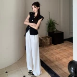 Черный корсет, рубашка, сексуальная футболка без рукавов, французский стиль, в стиле Шанель, с рукавом