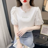 Летняя дизайнерская футболка, рукава фонарики, тренд сезона, в западном стиле, свободный крой