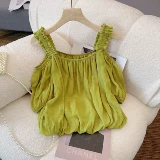 Милая шифоновая рубашка, кукла, французский стиль, открытые плечи, эффект подтяжки