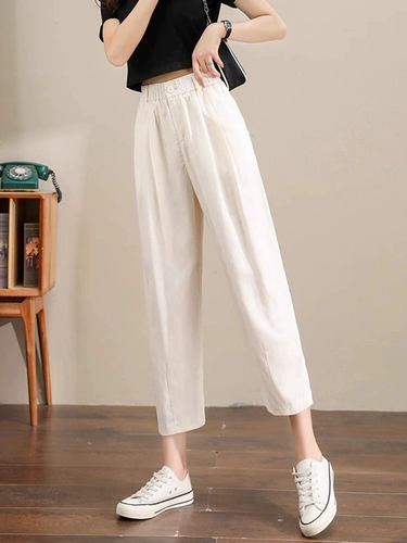 Летние тонкие штаны, хаки фонарь, подходит для подростков, из хлопка и льна