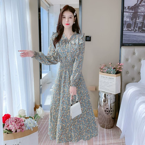 Весеннее осеннее шифоновое платье, 2023, французский стиль, изысканный стиль, яркий броский стиль, по фигуре, подходит для подростков