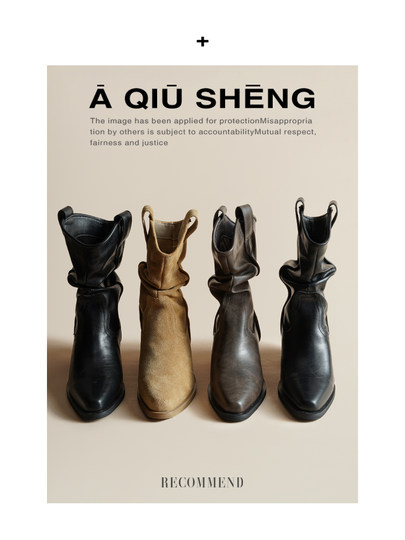 牛皮~赵露思褶皱真皮马丁靴粗跟短靴尖头高跟西部靴子显瘦堆堆靴