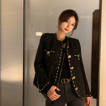Small fragrant wind tweed coat womens autumn and winter New Korean fashion wild woolen short lady style black coat
