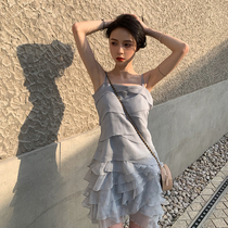 Liu Sansan very immortal French niche gentle wind ruffle suspender dress Super fairy dress summer summer