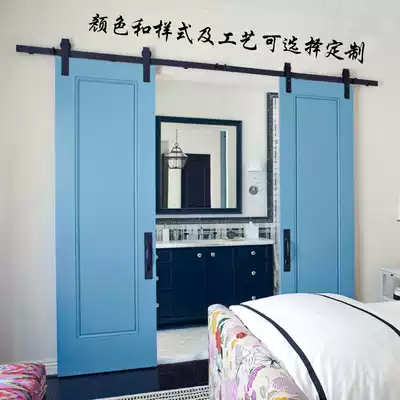 Unpainted American barn door non-paint flat carved door color carved door kitchen door dressing room sliding door with lock customization