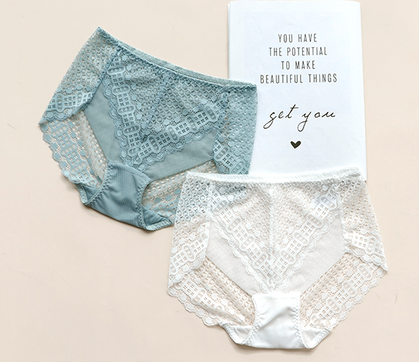 Summer high waist Underpants female lace Sexy web yarn thin perspective Increase Code pure cotton crotch No-scratches triangular pants Fat MM