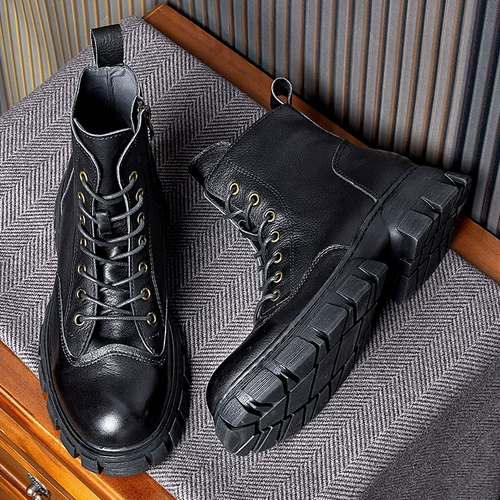 Martens, зимние ретро ботинки в английском стиле для отдыха на платформе, из натуральной кожи