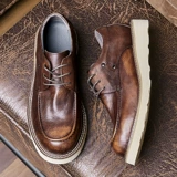 Martens, кожаные повседневные низкие туфли в английском стиле, из натуральной кожи, крупный округлый носок, в британском стиле, воловья кожа