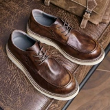 Martens, мужские кожаные трендовые низкие туфли на платформе в английском стиле, из натуральной кожи, крупный округлый носок, в британском стиле