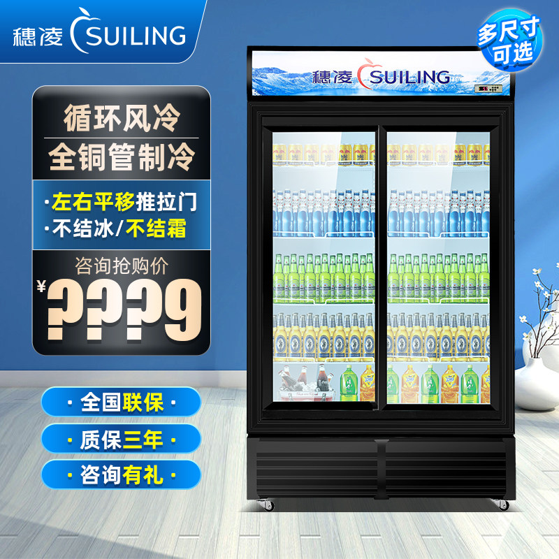 Suiling freezer commercial vertical sliding double door beverage cake fresh-keeping refrigerator air-cooled display cabinet sliding door refrigerator
