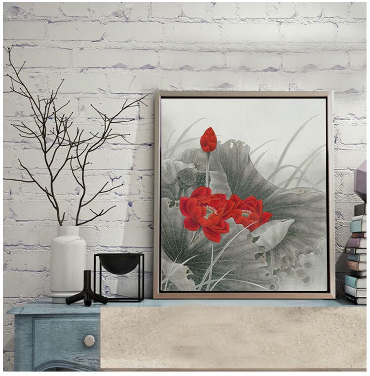 Su thêu thêu kit tự làm người mới bắt đầu trang trí thủ công sơn đỏ sen 30 * 35CM tranh thêu tứ quý