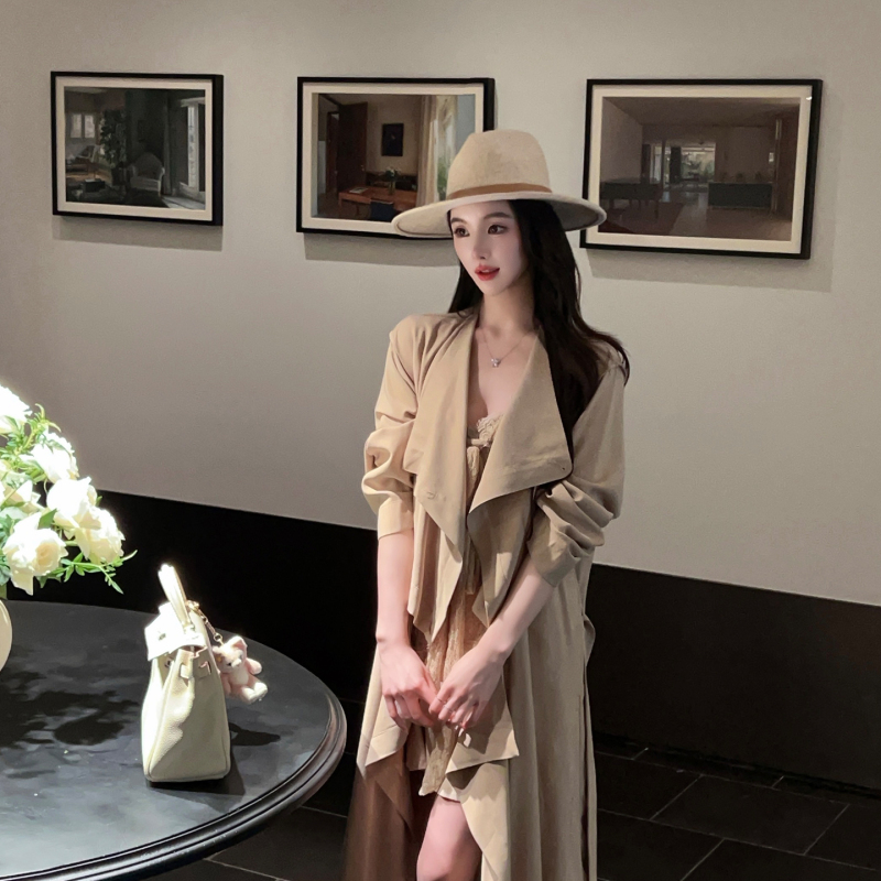 Fairyjiang Autumn New Soft and Fluffy Large Lapel Khaki Trench Coat Women's Long Over-The-Knee Waist-Tightening Coat Fairyjiang Autumn New Soft and Fluffy Large Lapel Khaki Trench Coat Women's Long Over-The-Knee Waist-Tightening Coat