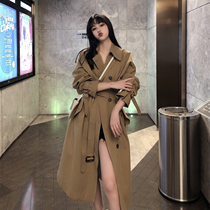 Khaki windbreaker womens long model 2021 New Korean version of spring and autumn cold wind small man over knee loose coat