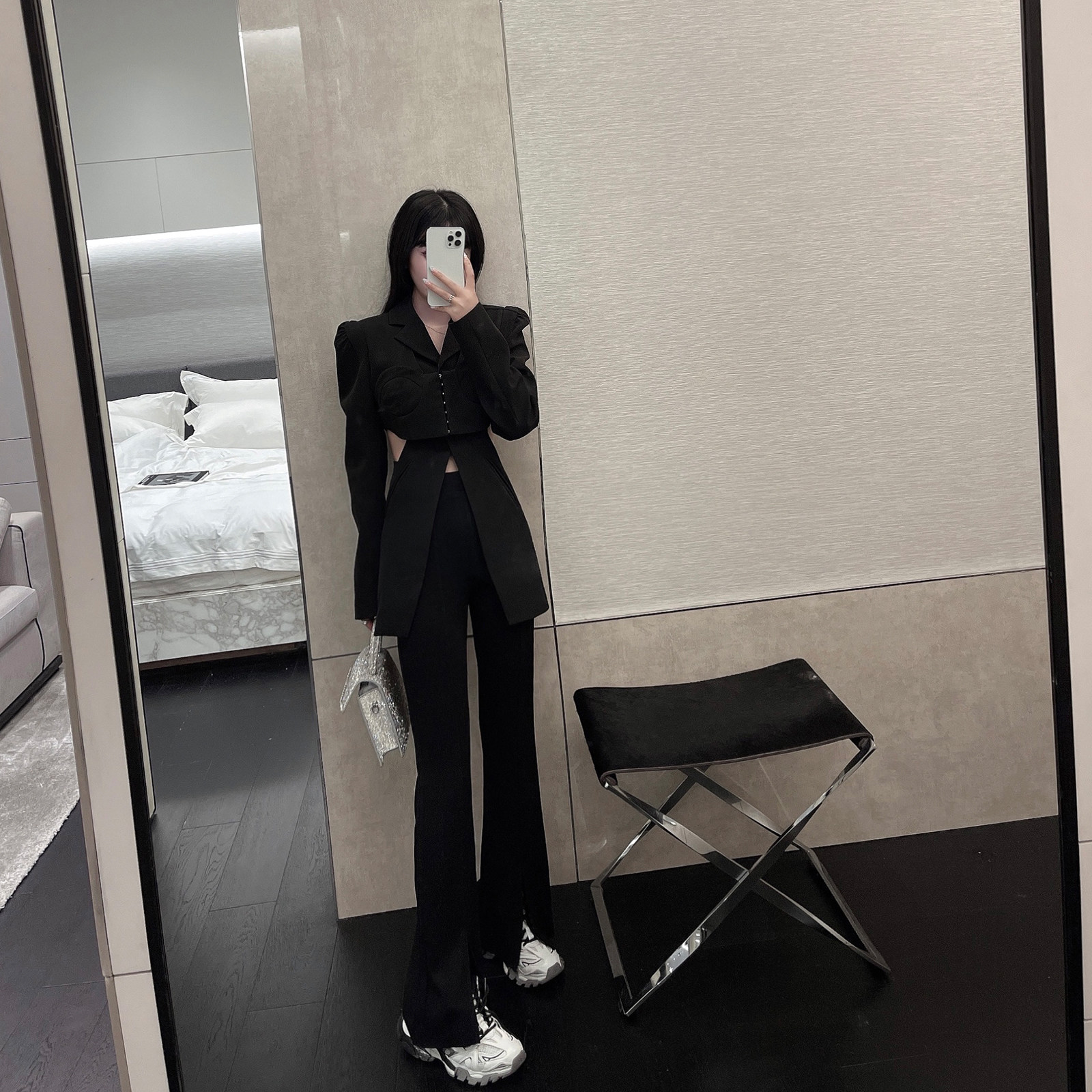 FairyJiang waist fine white suit jacket female spring and autumn small collection waist high level sensation leave two western-style clothes