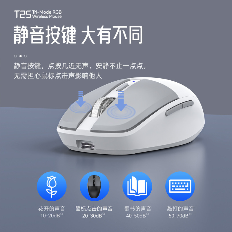 New Usb+Type-C Dual Receiver Wireless Mouse Bluetooth Three-Mode Silent Laptop Computer Office Universal