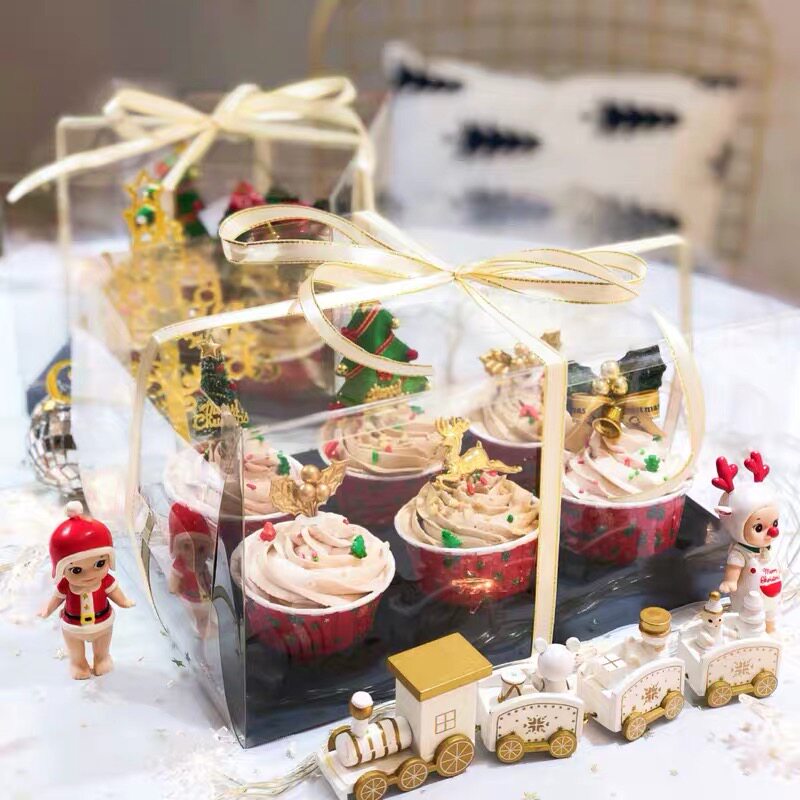 Christmas transparent mafen Cup box egg yolk cake box high-end cup cake box 4 6 tablets 12