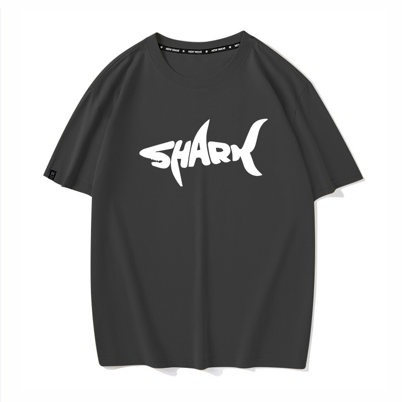 Xiu Luo Shark Clothing Pure Cotton Short-Sleeve T-Shirt for Men and Women, Casual Printed Tops, Base Shirts, Couple Outfits