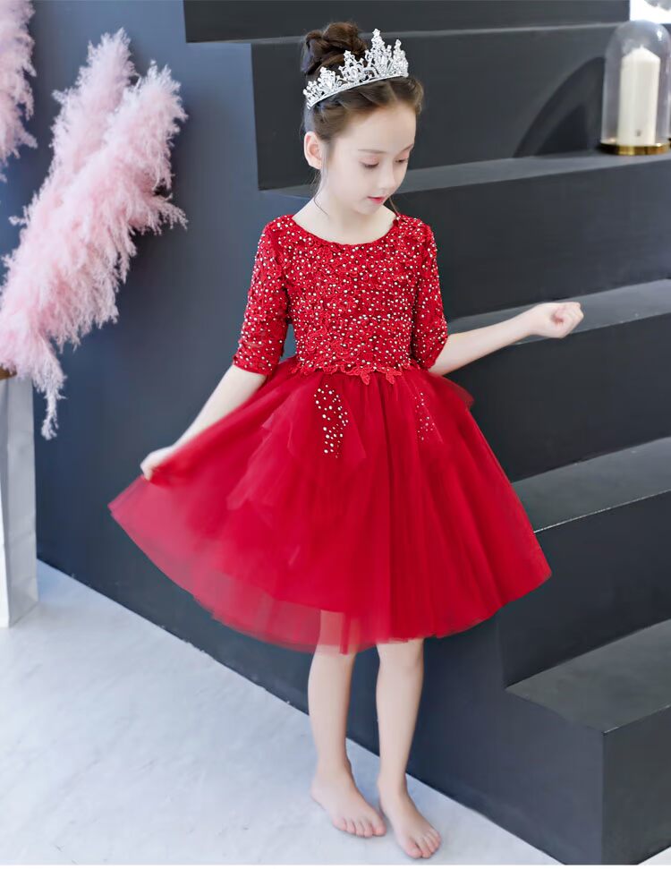 Đám cưới trẻ em công chúa váy cô gái sinh nhật buổi tối váy hoa cô gái chủ nhà trang phục piano dài tay mùa thu và mùa đông váy đầm thu đông cao cấp bé gái