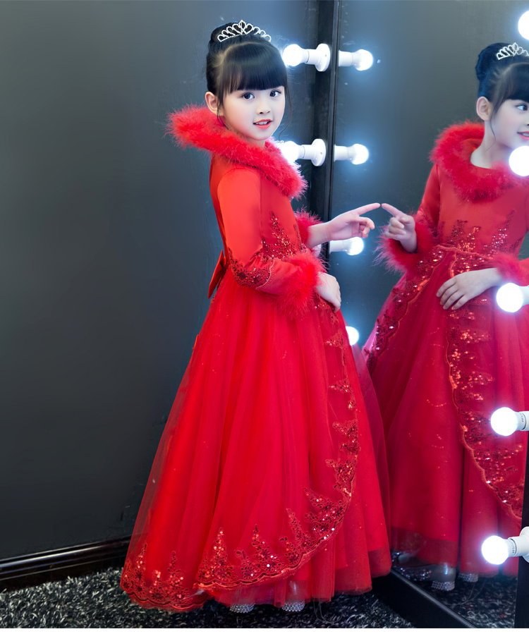 Cô gái đám cưới sợi poncho váy dài mùa thu và mùa đông trẻ em sinh nhật chủ nhà nhỏ váy buổi tối hoa cô gái trang phục piano comple đẹp cho bé trai