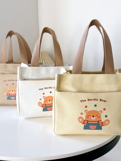 帆布手提包外出简约小巧立体拎包通勤加厚上班便当饭袋帆布袋定制