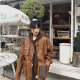 ZOOBI Brown Stand Collar Workwear Big Pocket Boyfriend Style Velvet ເສື້ອຫນັງລົດຈັກ