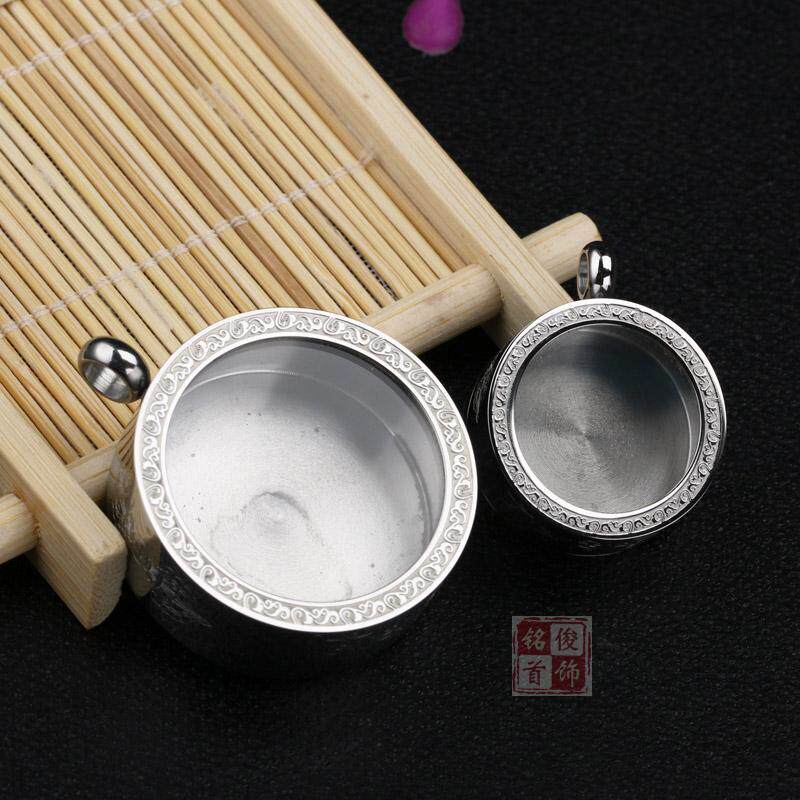 Titanium steel round transparent can open the gauco box lovers necklace with hide things men and women pendant new products pendant-Taobao
