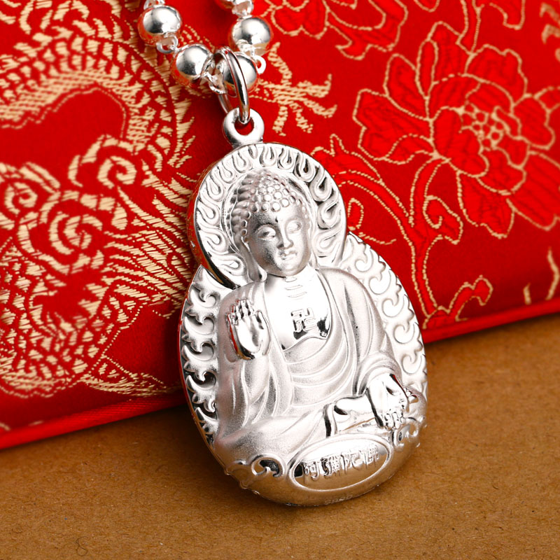 S999 pure silver Amitaba Buddha belongs to the pig male and female zodiac Life pendant necklace pendant necklace baby jewelery silver