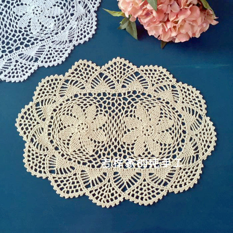 Handmade Crochet Hook Flower Spiral Flower Dining Mat Cotton Thread Weaving Lace Field Garden Shooting Props Oval decoration 30 * 42