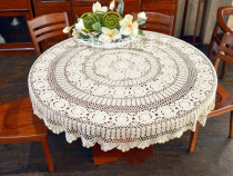 Auspicious Hand Crochet Hook Crochet Hook Flower Table Cloth Fields Garden Nostalgia Pure Cotton Woven Table Cloth Round White Rice 160CM