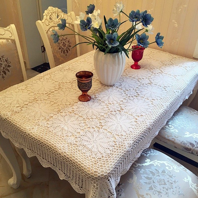 Auspicious home foreign trade handmade crochet lace 637 tablecloth Nordic pastoral tablecloth rectangular American piano bed flag