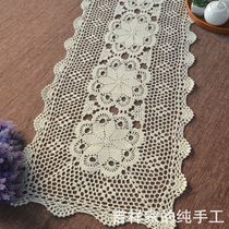 Hand-made crochet table flag tablecloth vintage American table flag cotton lace weaving multi-size
