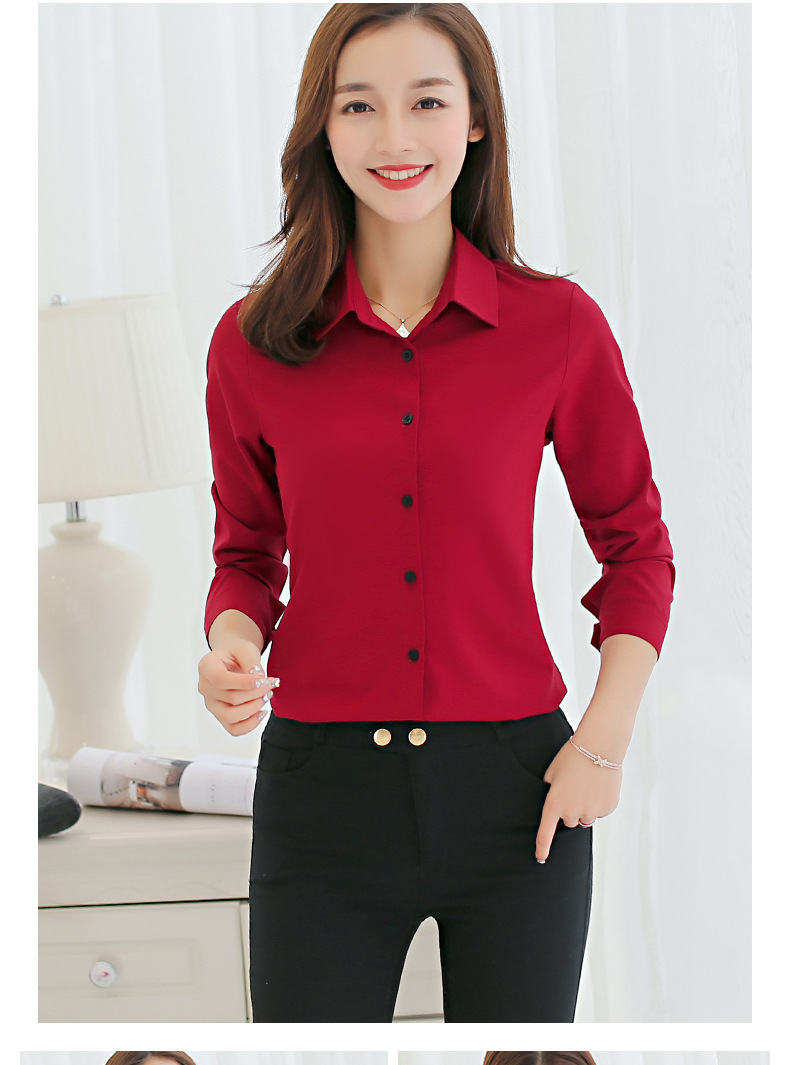 Mùa thu trung niên phụ nữ trẻ tuổi của mẹ đầm voan áo sơ mi dài tay với cổ áo trên quần áo 25-30-35-40 tuổi các kiểu áo voan tuổi trung niên