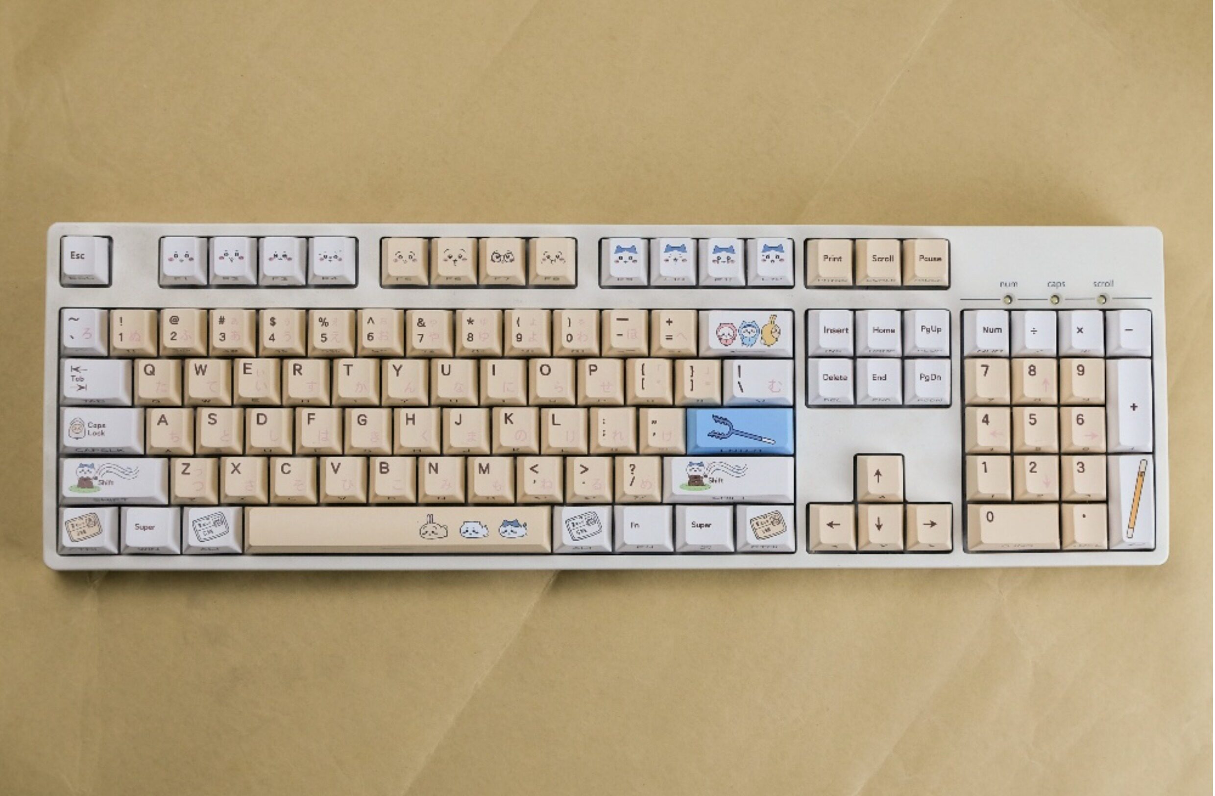 Chiikawa Usagi keycap set on keyboard