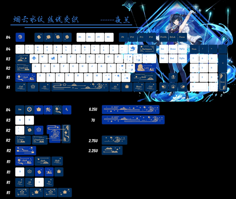 Night Orchid Impression Themed Keycaps, Original Height, Dye-Sublimation Pbt Mechanical Keyboard Keys, Compatible with Cross Magnetic Switches, Etc
