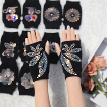 Knitted in autumn and winter with half fingers Japanese with diamond girl cute cat's claws warm wool half finger wool gloves women