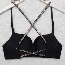 Cross-back thin chest display small breathable gathered bra sexy ring-free underwear with drill girl front buckle bra