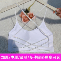 Beautiful back wrapped chest camisole net red ins tide bottoming with chest pad ice silk sexy backless strapless diamond underwear women