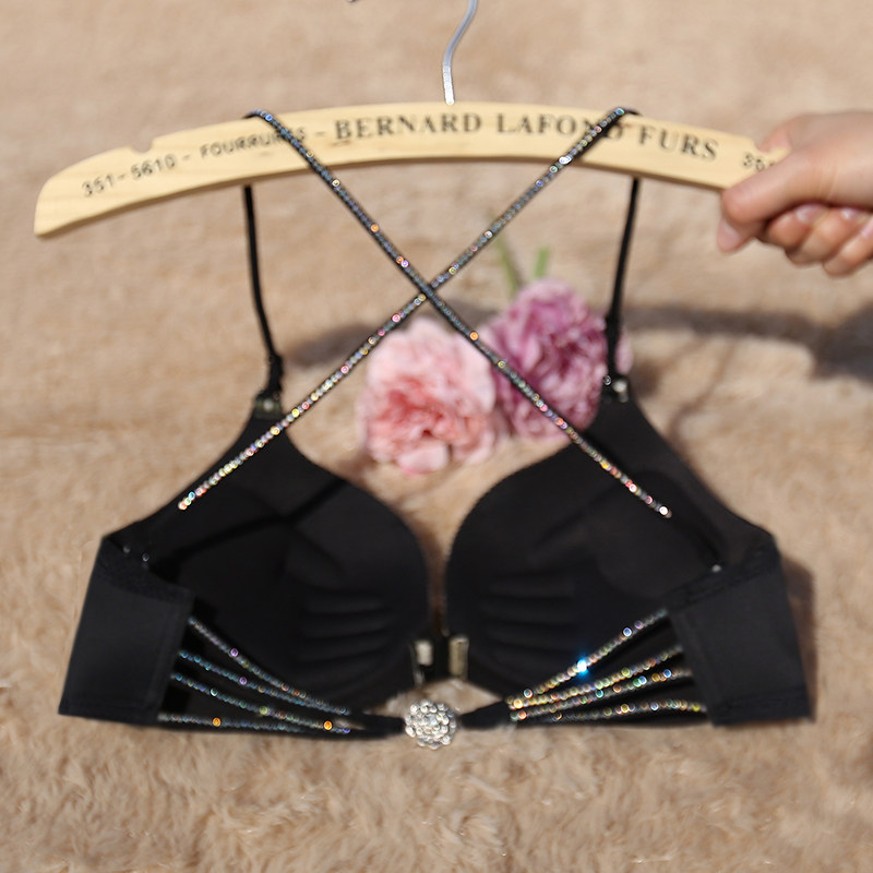 Fine with beauty back bra bright drill harness Sexy cross with small breasts to gather without mark No steel ring Girl front button underwear