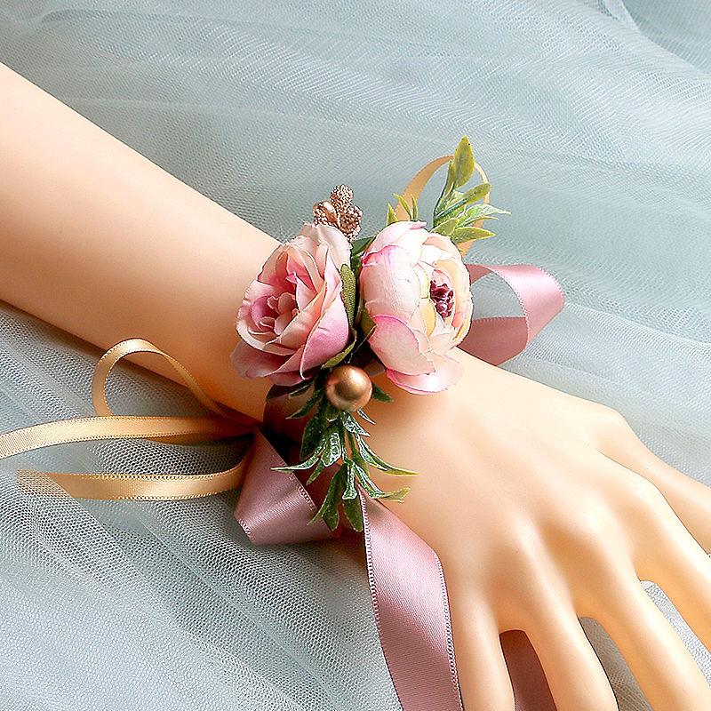 Senteal Wrist Flower Bridal Bridesmaid's Hand Flowers Sisters Group Little Fresher Knot Wedding Dance Super Fairy Emulation Floral Bracelet-Taobao