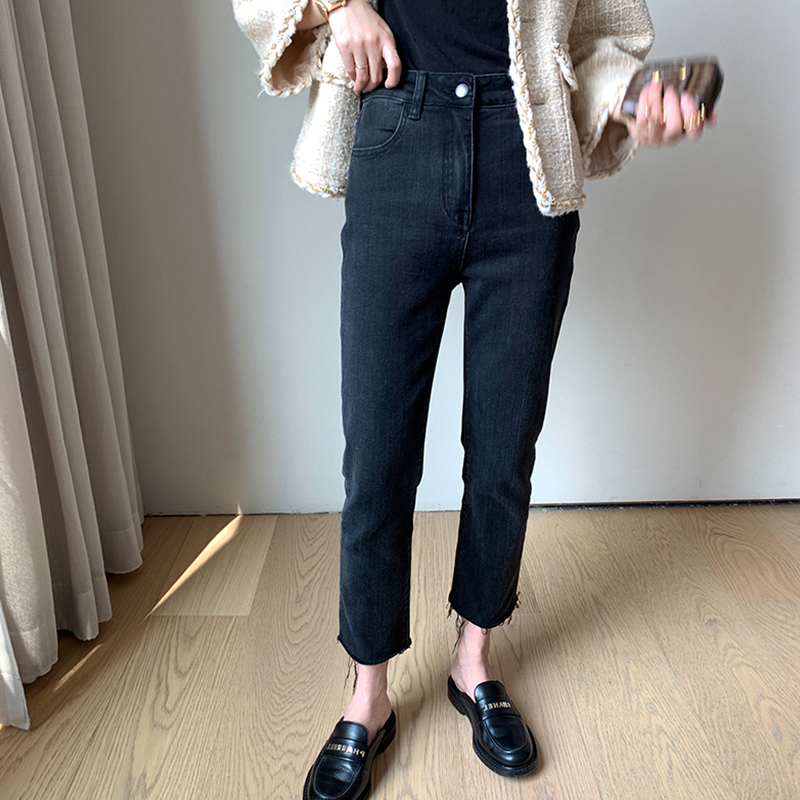 2022 autumn large size cigarette pants female fat sister mm crotch thigh thick pants loose straight thin jeans trendy